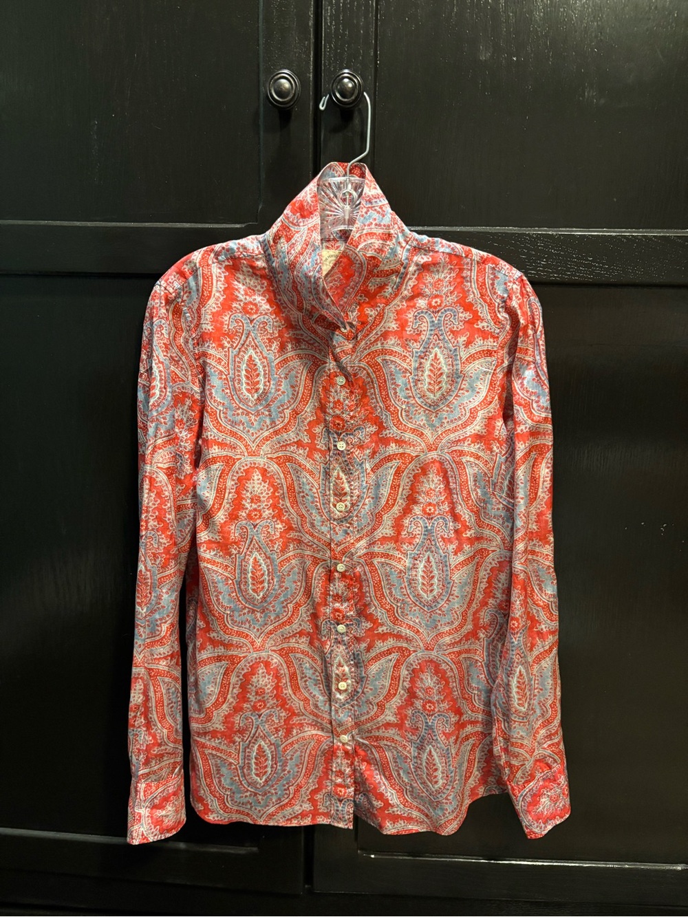 J. Crew Red Paisley Button-Front Blouse